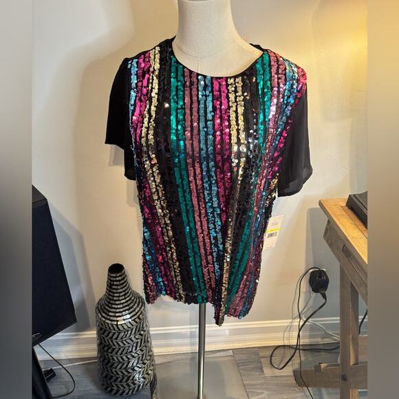 Nanette Laporte NWT Sequin Striped Women's Top - Picture 3 of 7